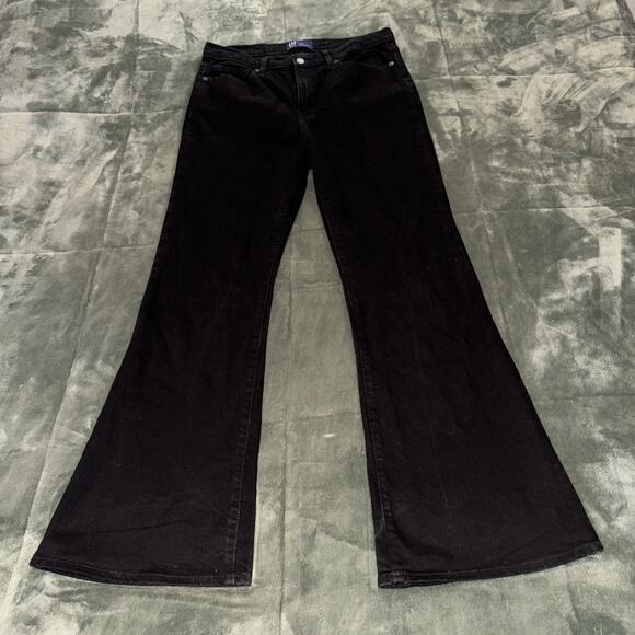 Gap High Rise '70s Flare Jeans Women's 14/32R Black Denim 5-Pockets Dark Wash - Picture 1 of 8